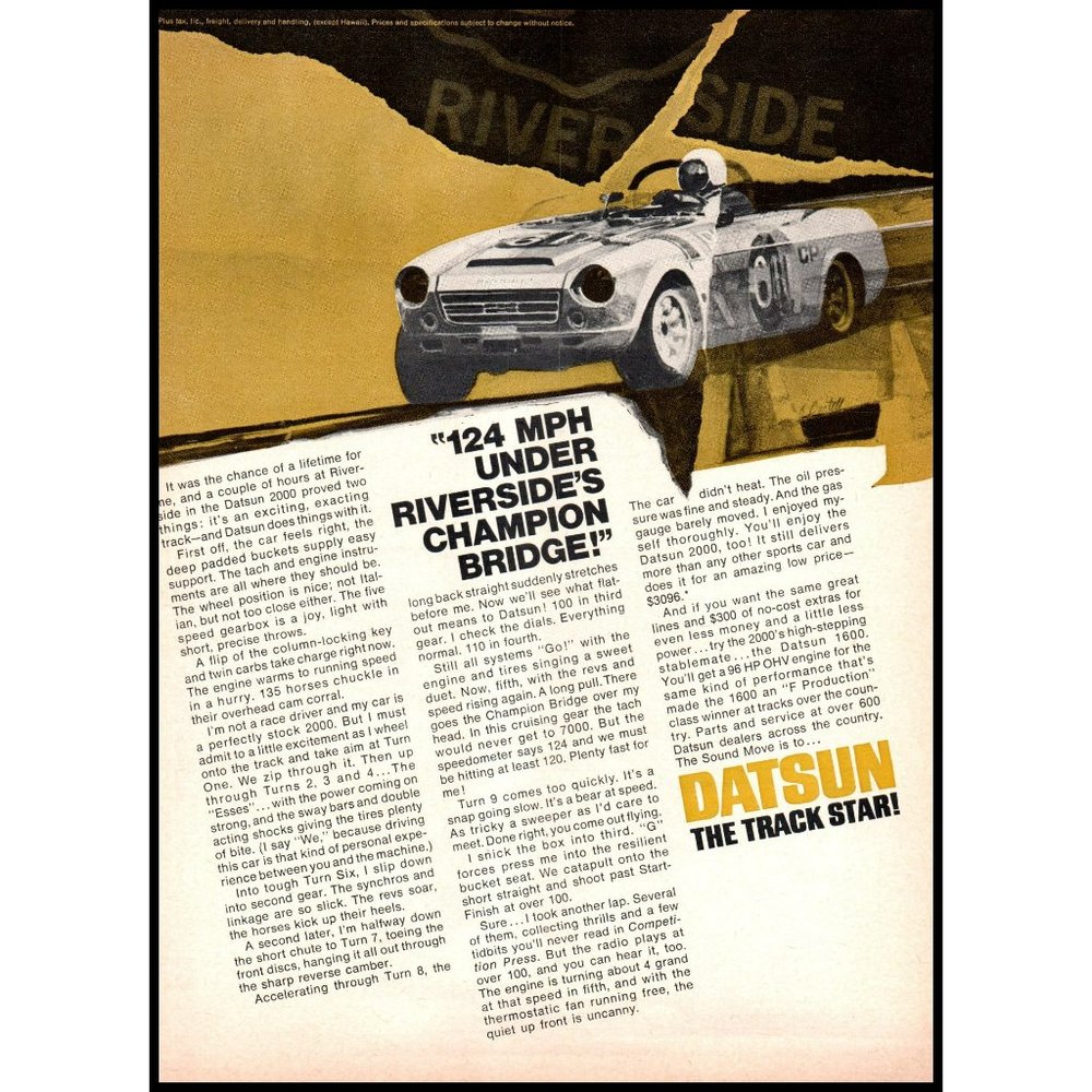 1969 Datsun 2000 2 Door Coupe Sport Car Vintage Print Ad Racing Race Wall Art